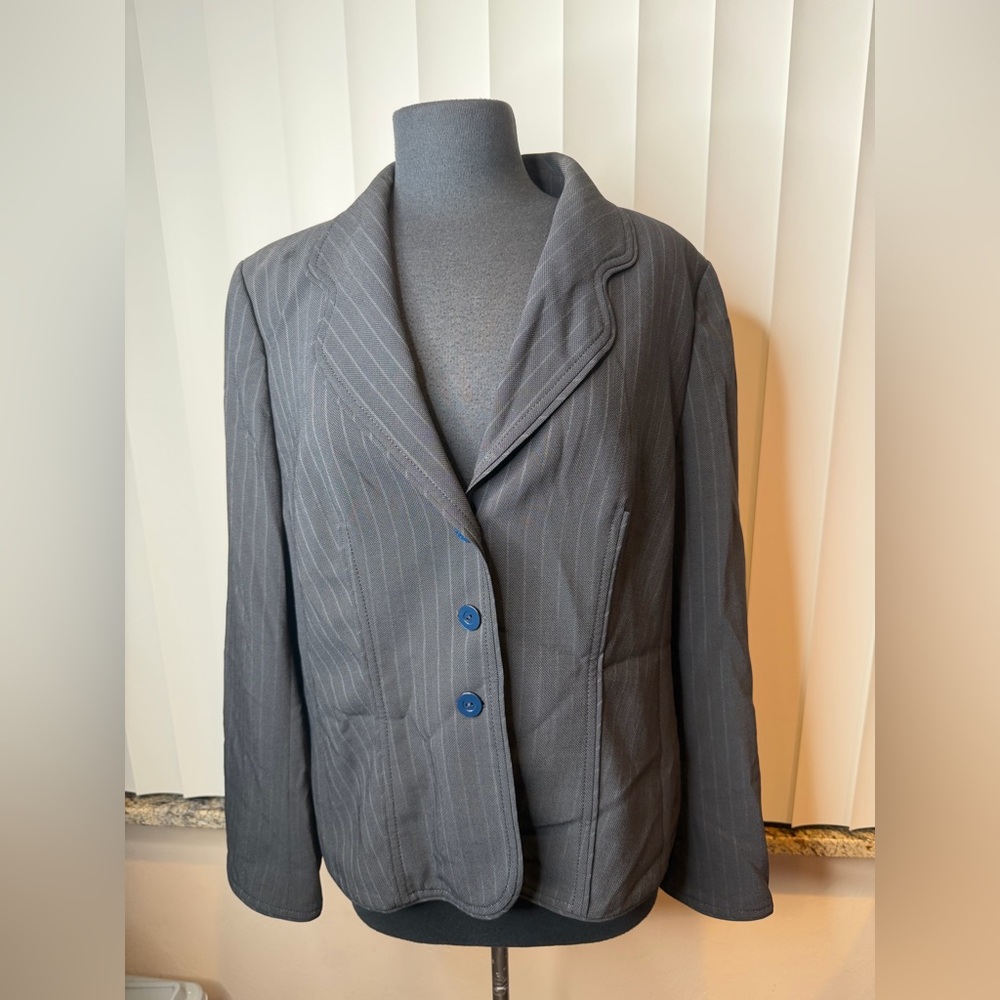 Escada Black Pinstripe Women’s Blazer Escada Logo Blue Buttons